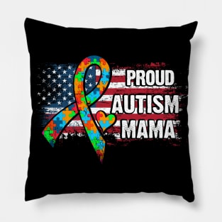 Autism Awareness T-Shirt Pround Autism Mama Vintage USA Flag Gift Pillow