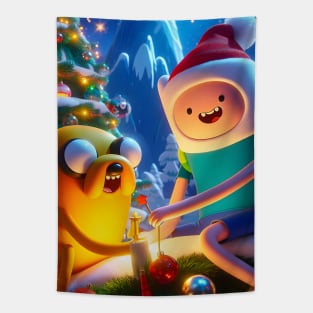 Epic Yuletide Adventures Unleashed: Adventure Time Christmas Art for Whimsical Holiday Designs! Tapestry