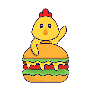 Cute chicken eating burger T-Shirt