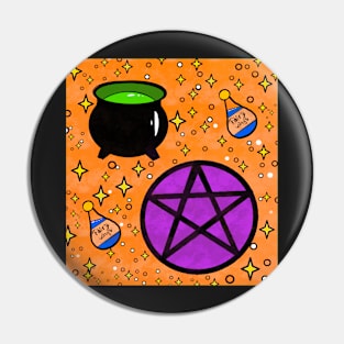 Witchcraft pattern cauldron pentagram and potion Pin