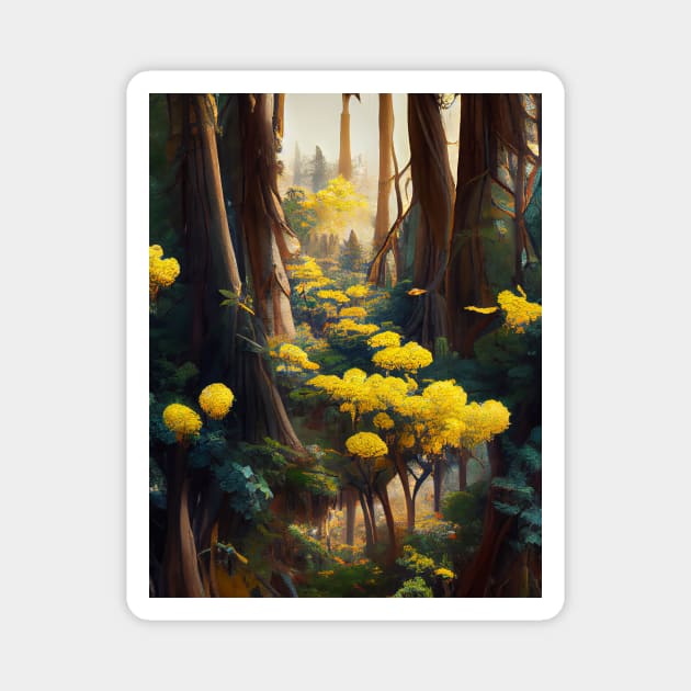Yellow Flowers In Forest Magnet by yangho
