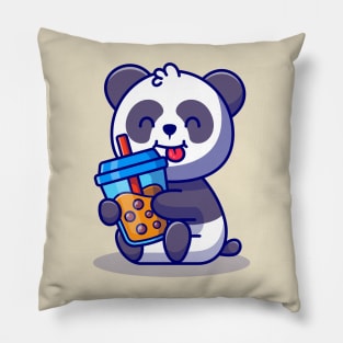 Cute Panda Hug Boba Milk Tea Cartoon Pillow