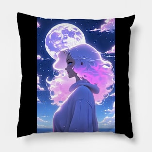 Anime moon girl pink moon selenopile girl moon lover Pillow