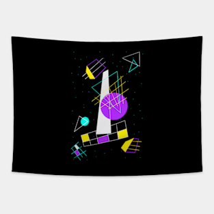 80s Black and Neon Purple Retro Geometric Shapes Tapestry