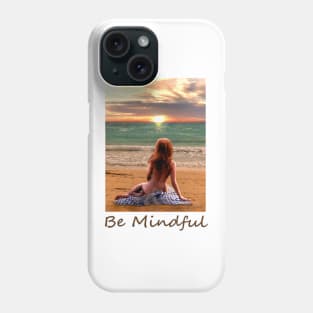 Woman girl seated on beach looking at sunset zen yoga buddhism Phone Case