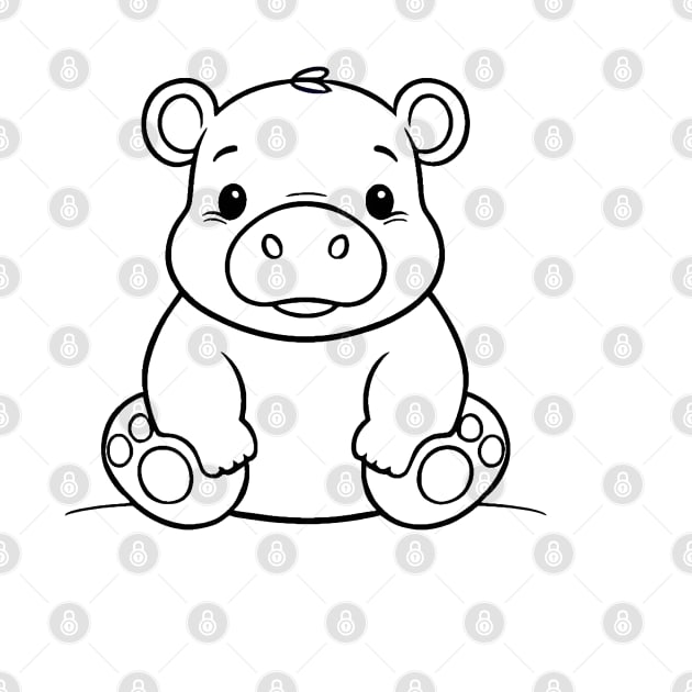 Cute Baby Hippo Animal Outline by Zenflow