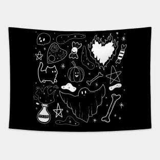 witchy ink pattern for halloween - white Tapestry