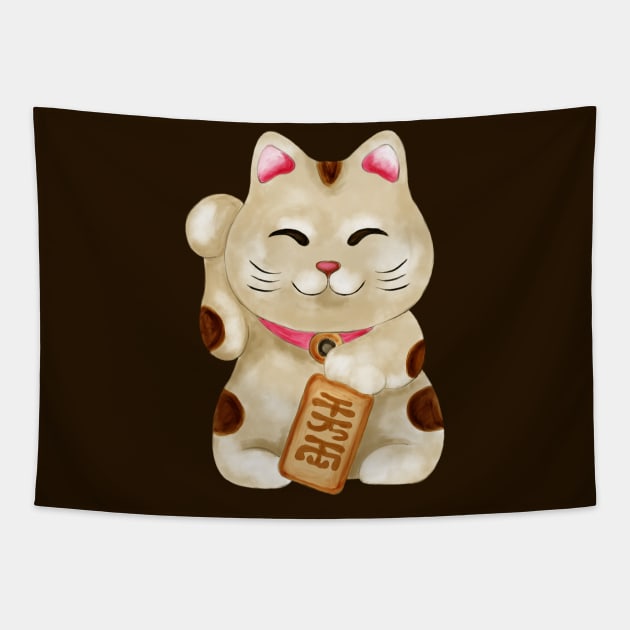 Cute Maneki-neko cat Tapestry by Nartissima