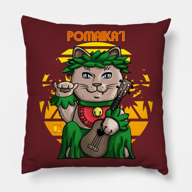 Maneki Neko Hula Girl Cat Pomaika'i Pillow by jasonyerface