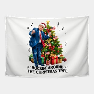 Funny Trump Dance Rockin Around the Christmas Tree Tapestry