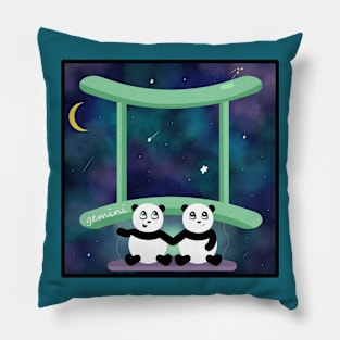 Gemini - Twin Panda Bear Cubs - Galaxy Sky Pillow