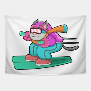 Cat as Ski jumper with Ski & Ski goggles Tapestry