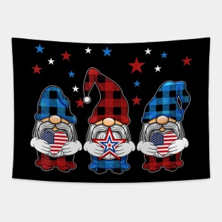 Three Gnomes Holding Leopard Heart Flag 4th Of July Tapestry