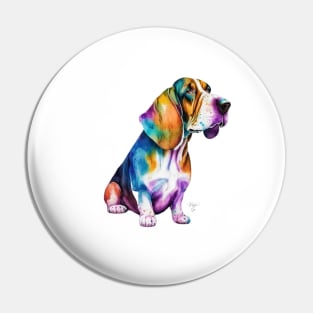 Basset Hound Dog In Watercolor & Pen Pin