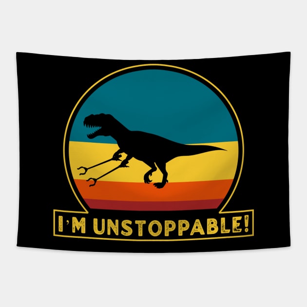 I’m Unstoppable T Rex With Long Arms Trash Pickers Retro Tapestry by dentikanys