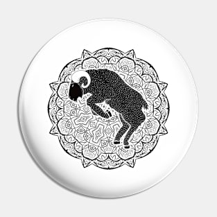 Aries Mandala Zodiac in Black and White Pin