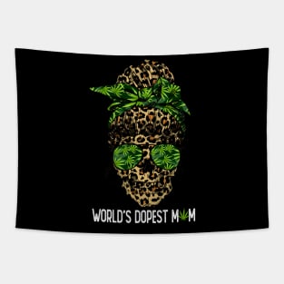 Leopard Skull Lady World's Dopest Mom Marijuana Weed Tapestry