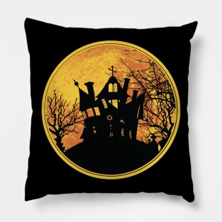 Halloween Night Full Moon Haunted House Black Silhouette Pillow