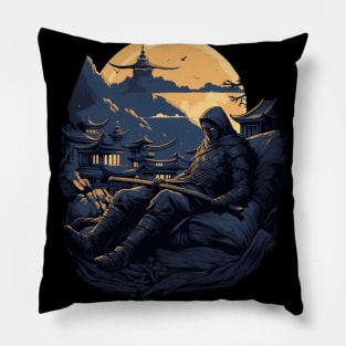 Sleeping Ninja: Dark Blue and Yellow Comic Art Tee Pillow