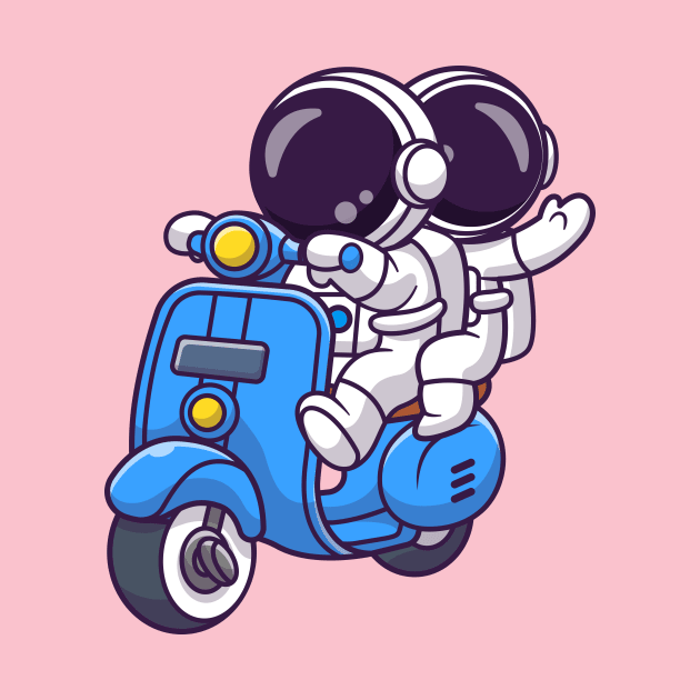 Cute Couple Astronaut Riding Scooter Cartoon by Catalyst Labs