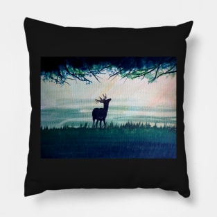 Deer Standing in the Trees Painting Pillow