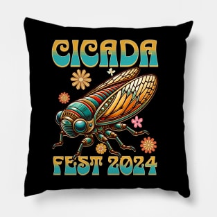 Cicada Fest 2024 - Vibrant Festival Cicada Artwork Design Pillow
