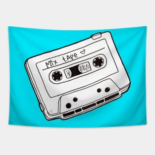 Mix Tape, Black and White - Retro Cassette Tape Outline Drawing Tapestry