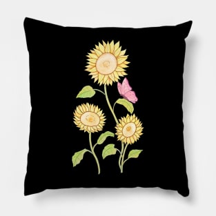 Watercolor sunflower and butterfly Pillow