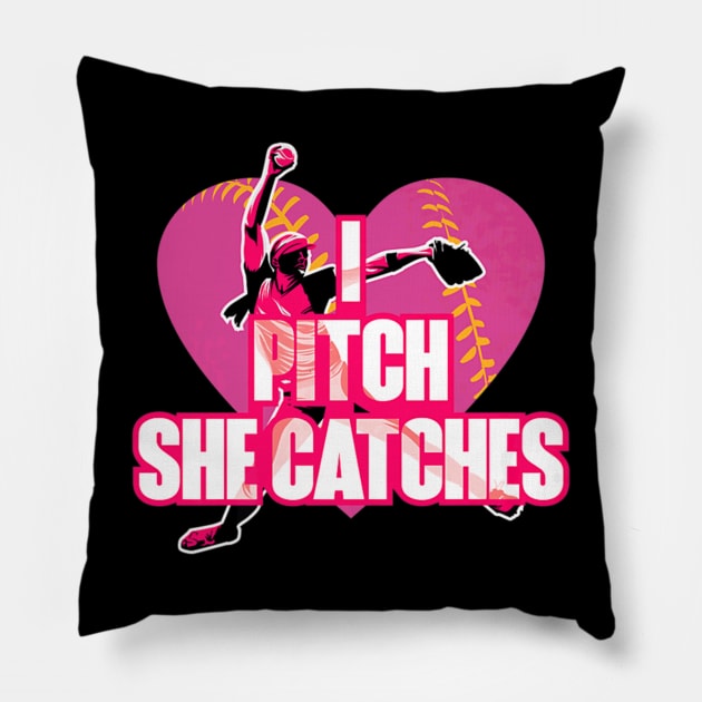 Pitch Catches Softball Baseball Player Pillow by Sloane GalaxyLinesSpace