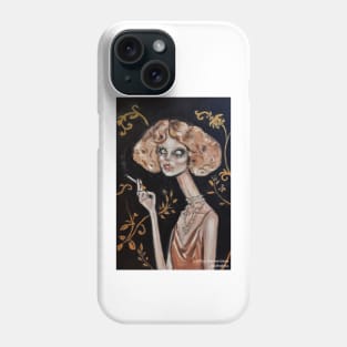 Gothic retro girl with big eyes smoking Phone Case