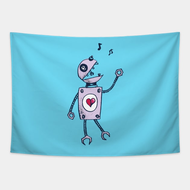 Happy Singing Cartoon Robot Tapestry by Boriana Giormova