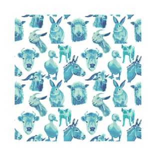 Turquoise Animals All Over Print T-Shirt