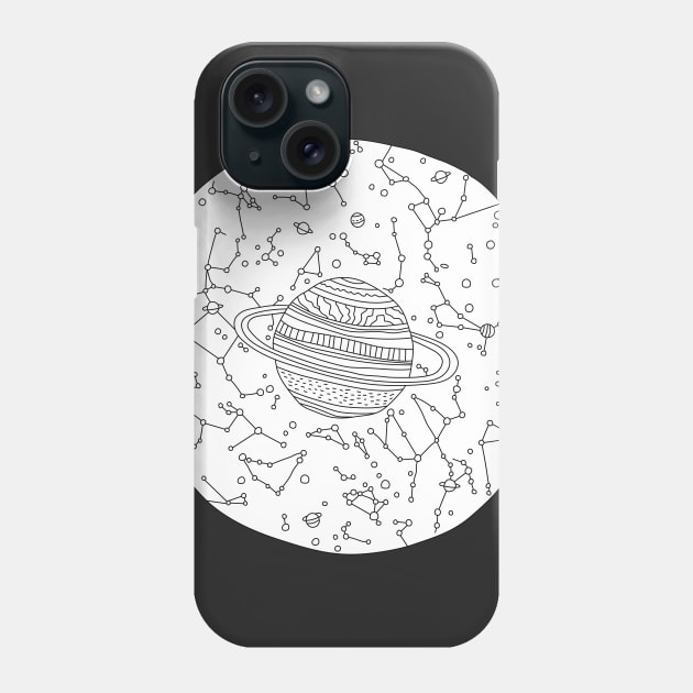 Universe Sky Map Ink Drawing, Cosmos Illustration Phone Case by annagrunduls