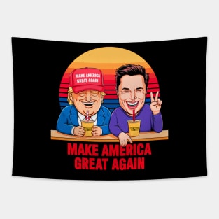 Donald Trump Elon Musk Make America Great Again Tapestry