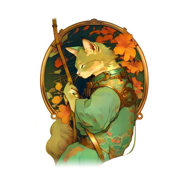 Art Nouveau Traditional Japanese Samurai Cat by entwithanaxe