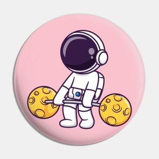 Cute Astronaut Lifting Moon Barbell Cartoon Pin