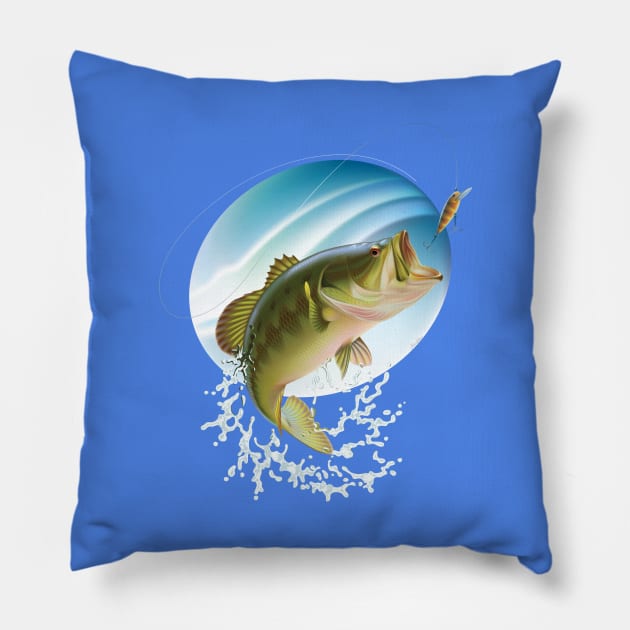 Large Mouth Bass 2 Pillow by Ratherkool