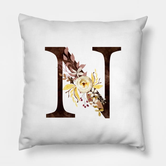 Floral Monogram N Lovely Autumn Foliage Pillow by floralmonogram