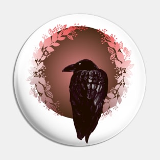 Winter Crow on Berry Wreath Pin