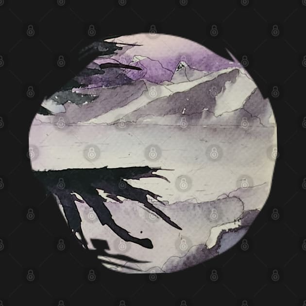 Mountain landscape purple sky circle design by JewelsNova