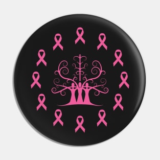 Breast Cancer Awareness Dark Pink Ribbon Sisters Tree Of Life Pin