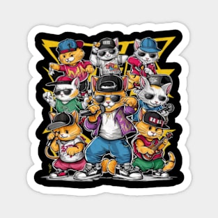 Cute cat gang with hand drawn cartoon. Hip Hop style Magnet