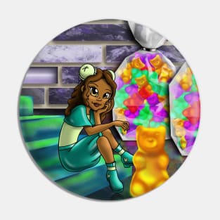 African American Girl and Gummy Bears Pin