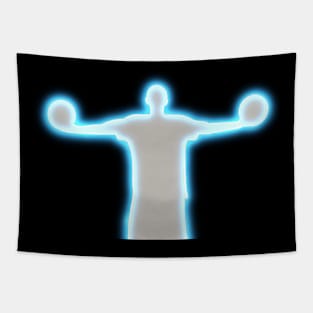 Neon Glow Basketball Silhouette Tapestry