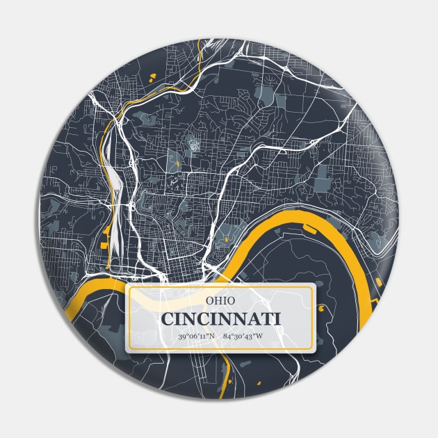 Cincinnati, Ohio City Map with GPS Coordinates Pin by danydesign