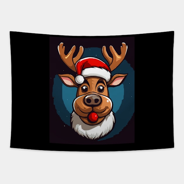 Cute Comic Reindeer Tapestry by Obotan Mmienu