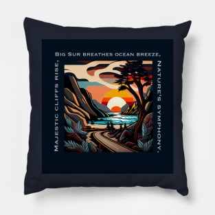 Majestic cliffs rise, Big Sur breathes ocean breeze, Nature's symphony. Pillow