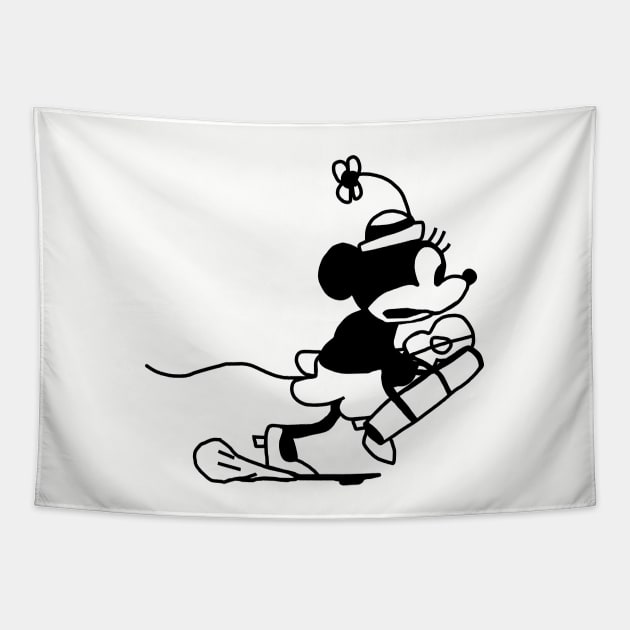 Steamboat Willie Running Cartoon Girl Mouse Tapestry by ellenhenryart