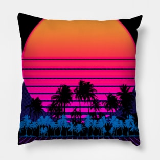 80s Vaporwave Palm Trees Sunset Pillow