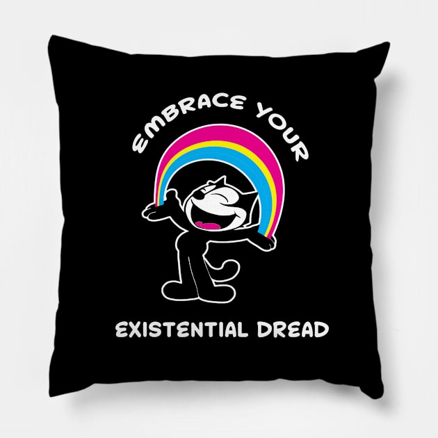 Felix the Cat Embrace Your Existential Dread Happy Felix Cat Quarantine Pillow by VogueTime